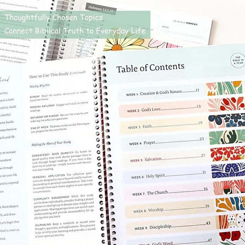 A Bible Study in One Year - 52-Week Study, a 365-Day Spiritual Journey with Daily Prayer and Notes, Ideal Faith Gift for Men and Women – Christian Workbook Journal Personalize Bible