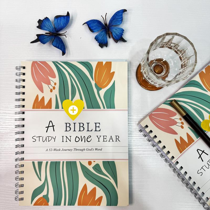 A Bible Study in One Year - 52-Week Study, a 365-Day Spiritual Journey with Daily Prayer and Notes, Ideal Faith Gift for Men and Women – Christian Workbook Journal Personalize Bible